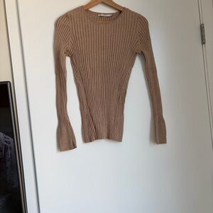 Ost Tan Ribbed Long Sleeve Top